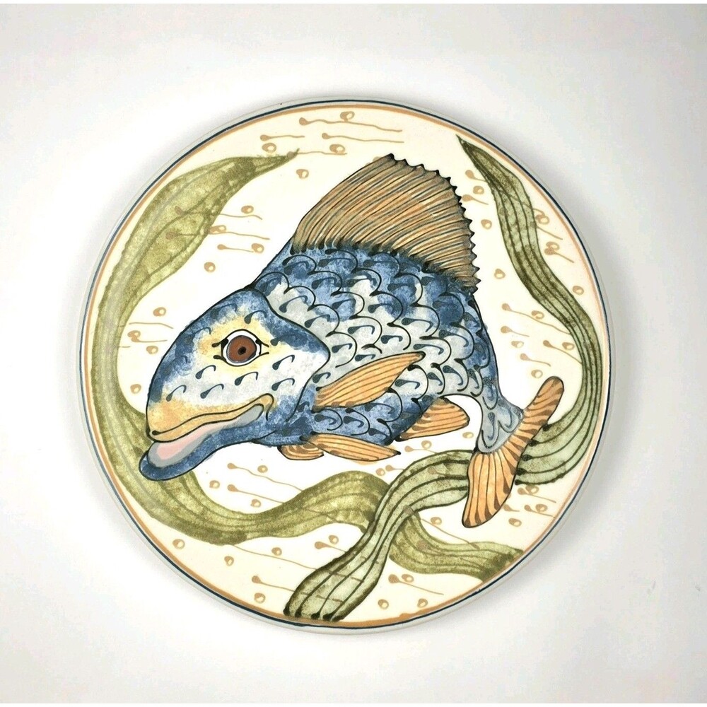Vintage Rothwoman Pottery Large Fish Platter Charger Folk Art Ceramic Studio 14"